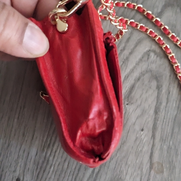 Chanel red leather wallet on generic chain, small clutch - Picture 4 of 16